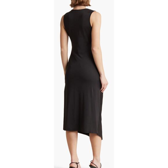 Collective Concepts Dress Size S Black Ruched Sleeveless Stretchy Bodycon Midi - Picture 2 of 14
